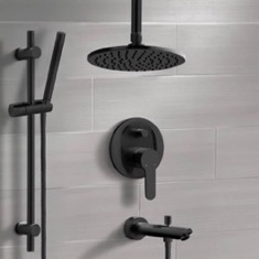 Black Ceiling Tub and Shower Faucet Set with Handheld
